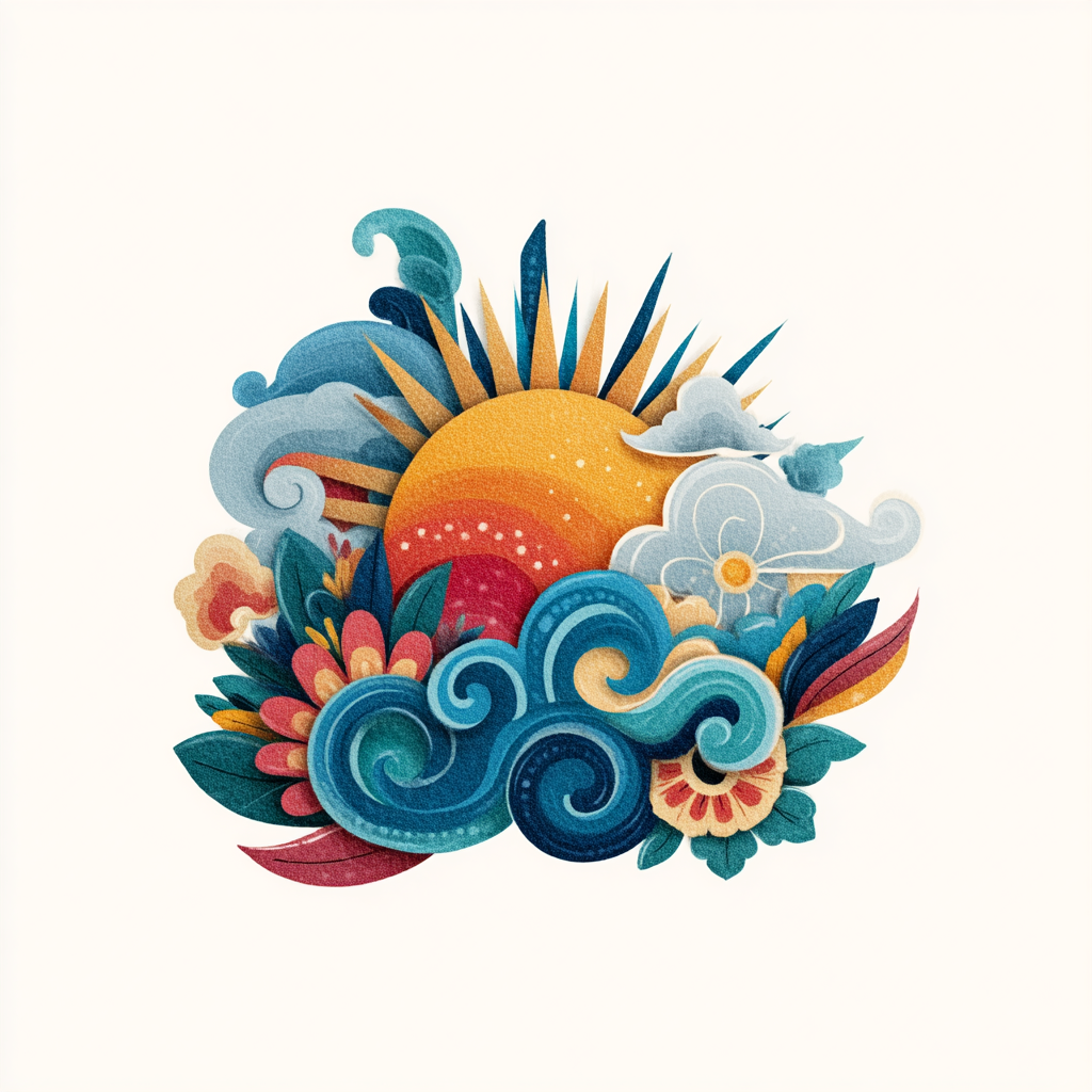 DaydreamWithSunshine Logo - Vibrant sun with clouds and waves